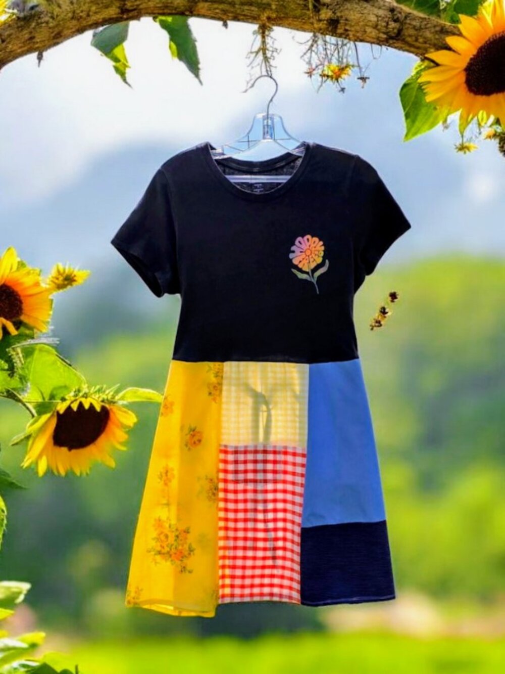 Upcycled Happy and Free Patchwork Tee Dress M